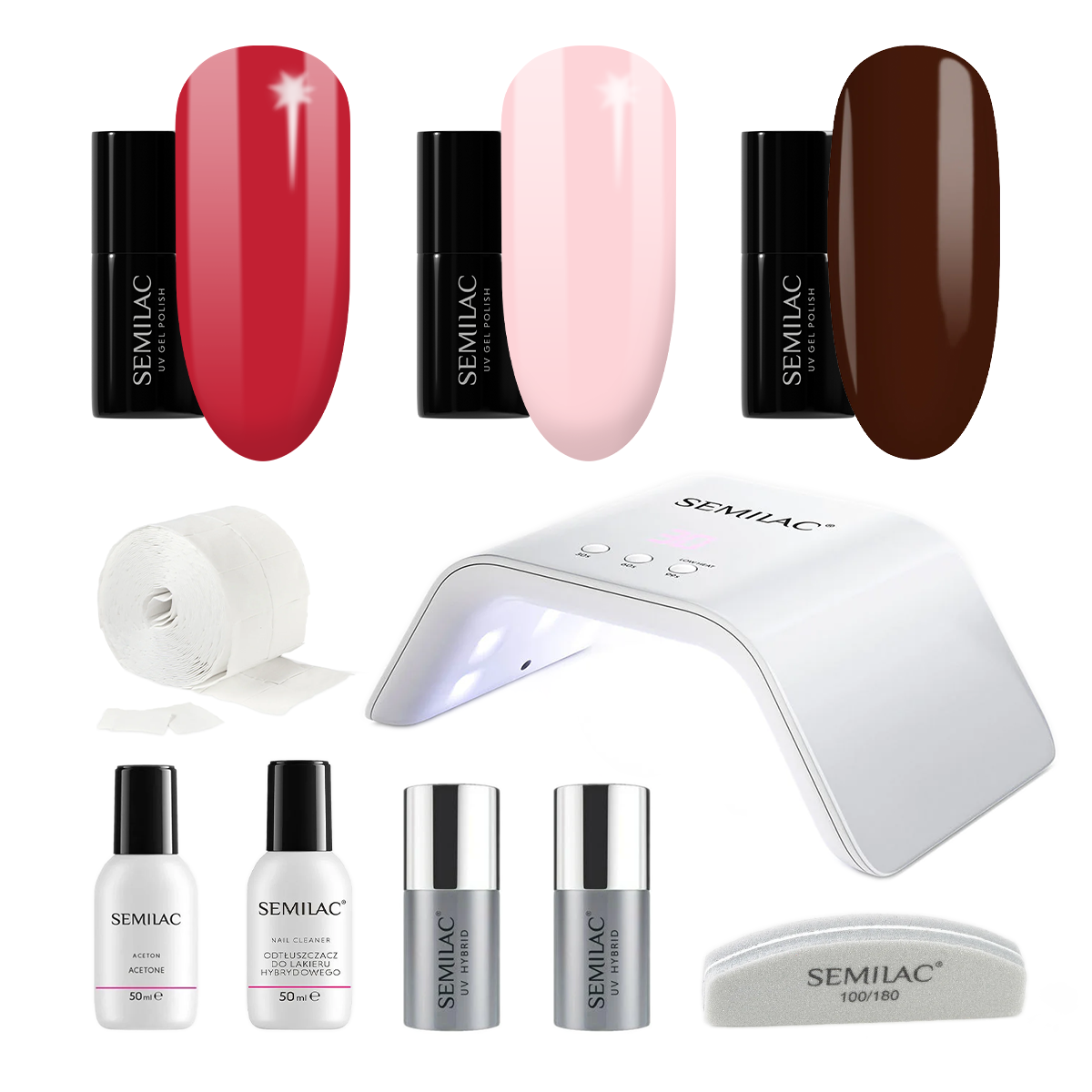 Semilac UV Gel Polish Starter Set TRY ME 36W Lamp - 3 Full Size Colours Included!