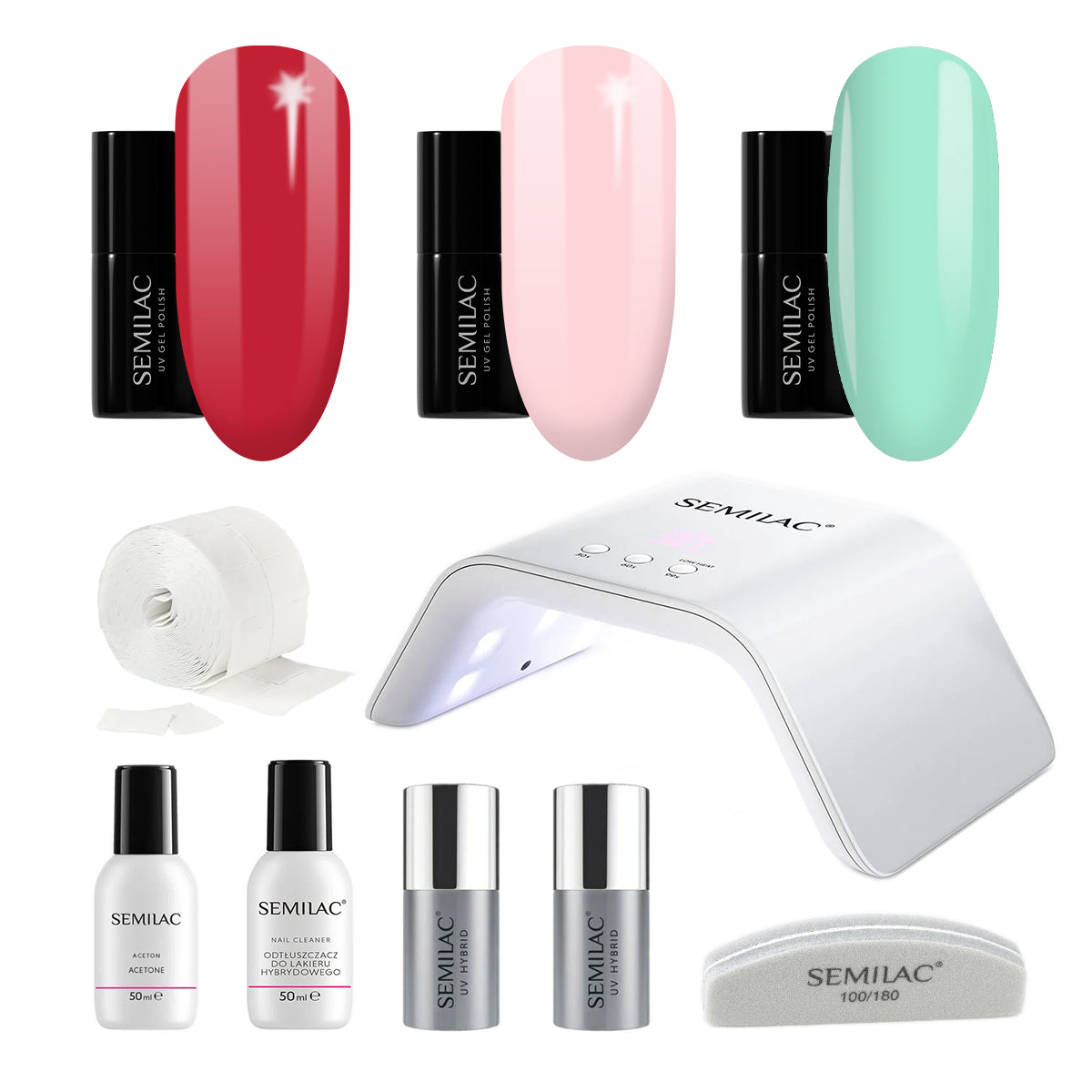 Semilac UV Gel Polish Starter Set TRY ME 36W Lamp - 3 Full Size Colours Included!