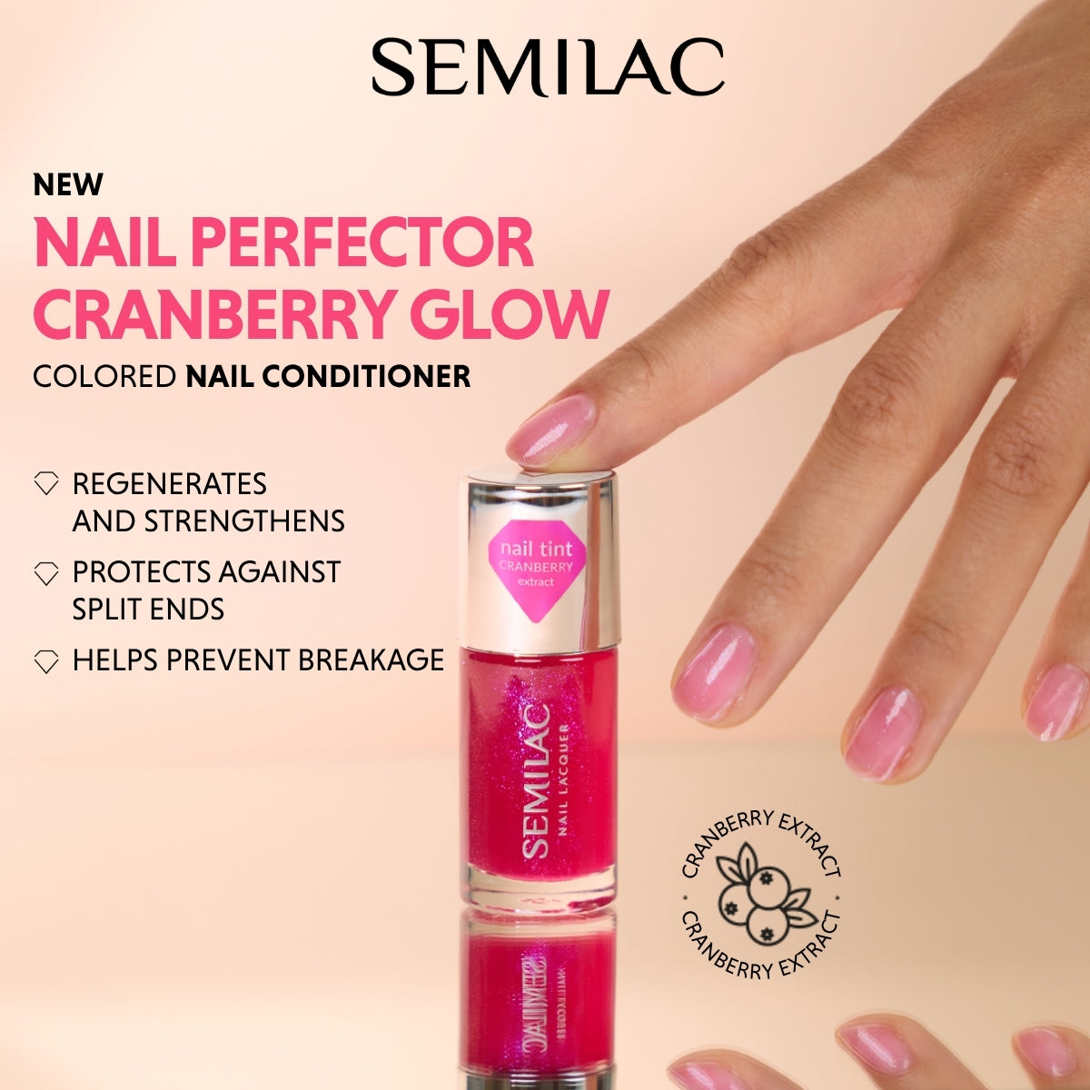 Semilac Nail Conditioner Nail Perfector Cranberry Glow 9ml