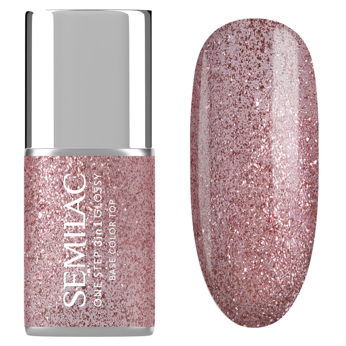 Semilac One Step Gel Polish Bottle S250 Glitter Pink Glossy