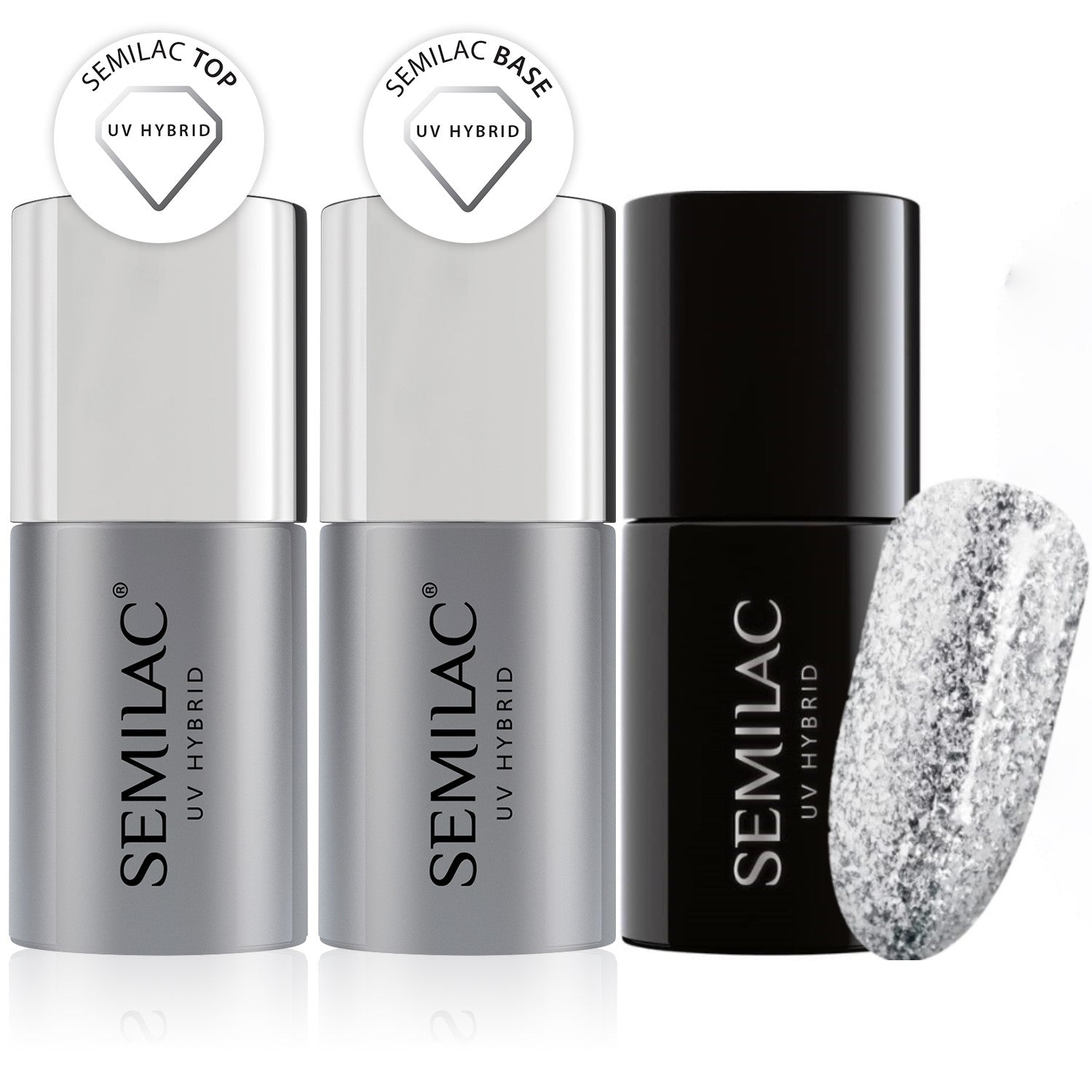 Semilac Base + Top + 292 Silver Shimmer UV Gel Polish Set - Semilac UK