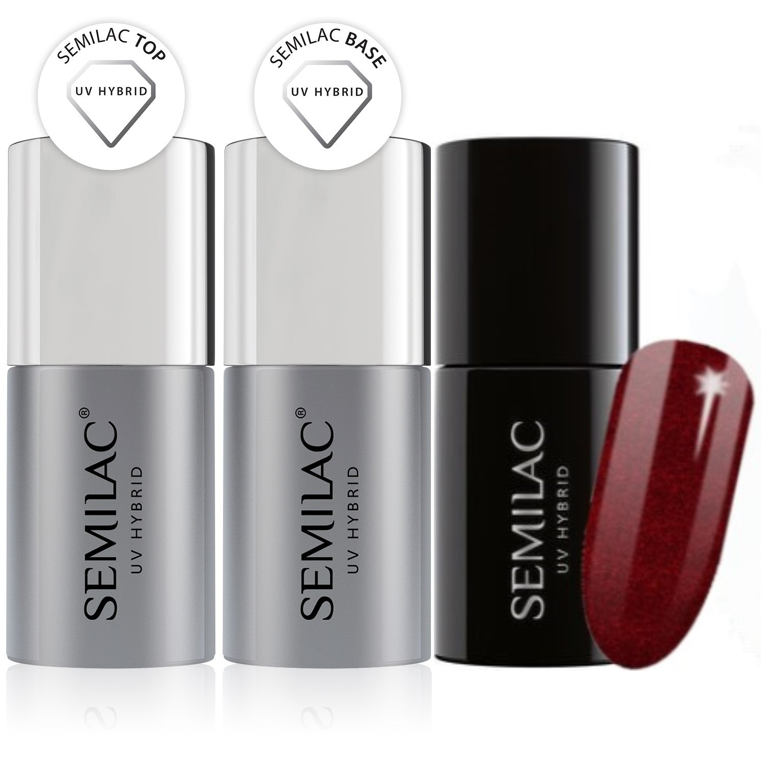 Semilac Base + Top + 306 Divine Red UV Gel Polish Set - Semilac UK