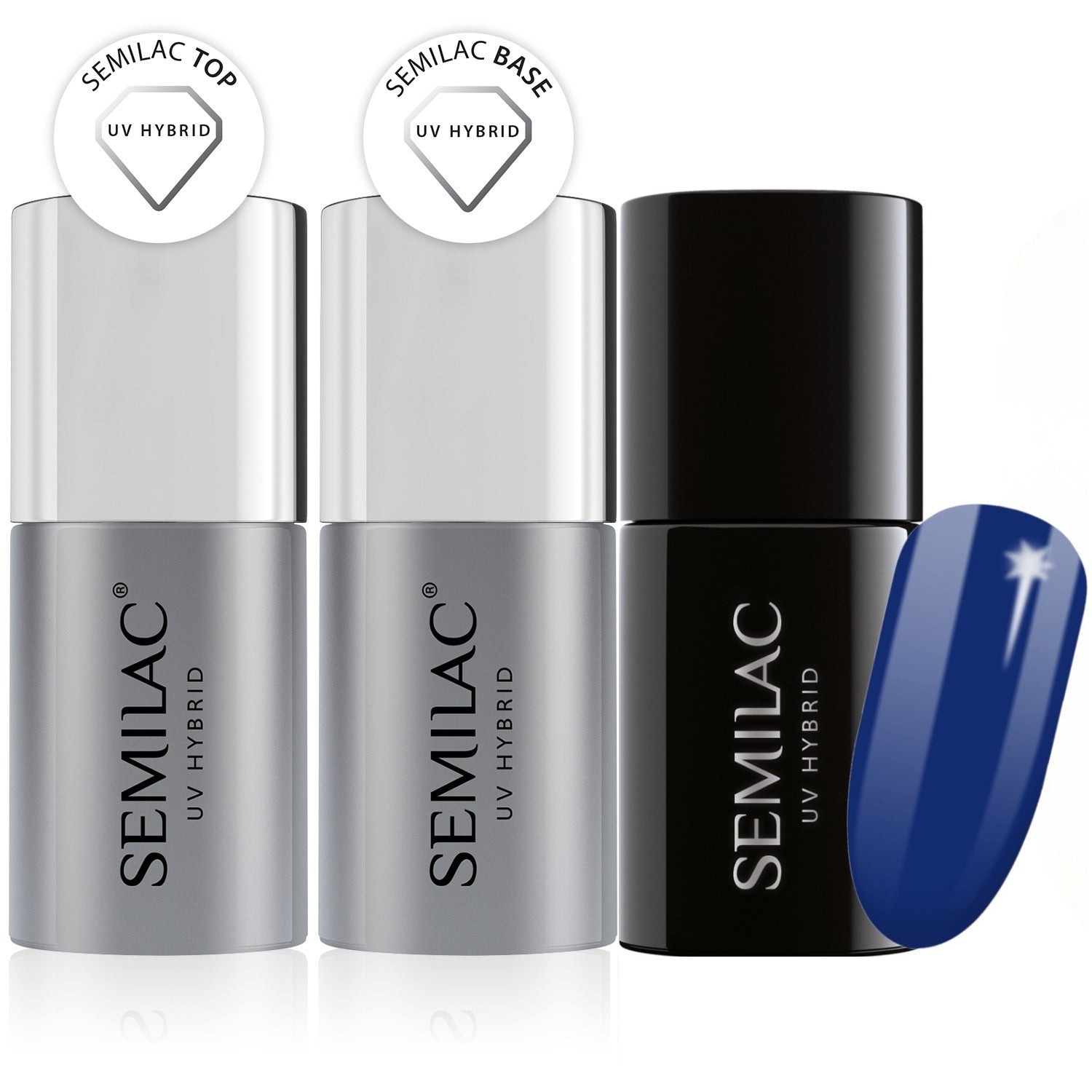 Semilac Base + Top + 308 Festive Blue UV Gel Polish Set - Semilac UK