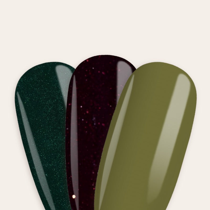 Midnight plum, navy and forest gel polish shades