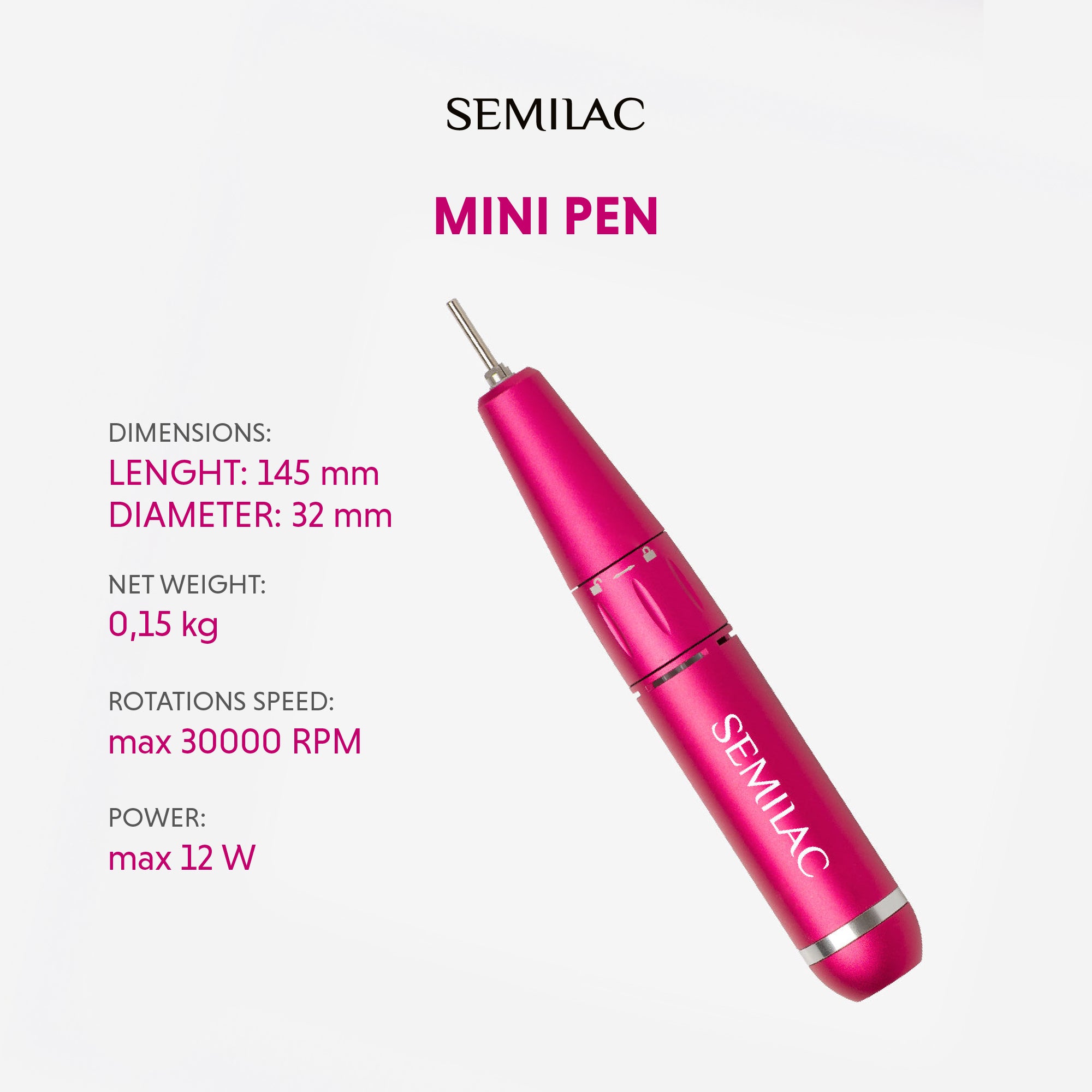 Semilac Electric Nail Drill E-file Mini Pen 12W