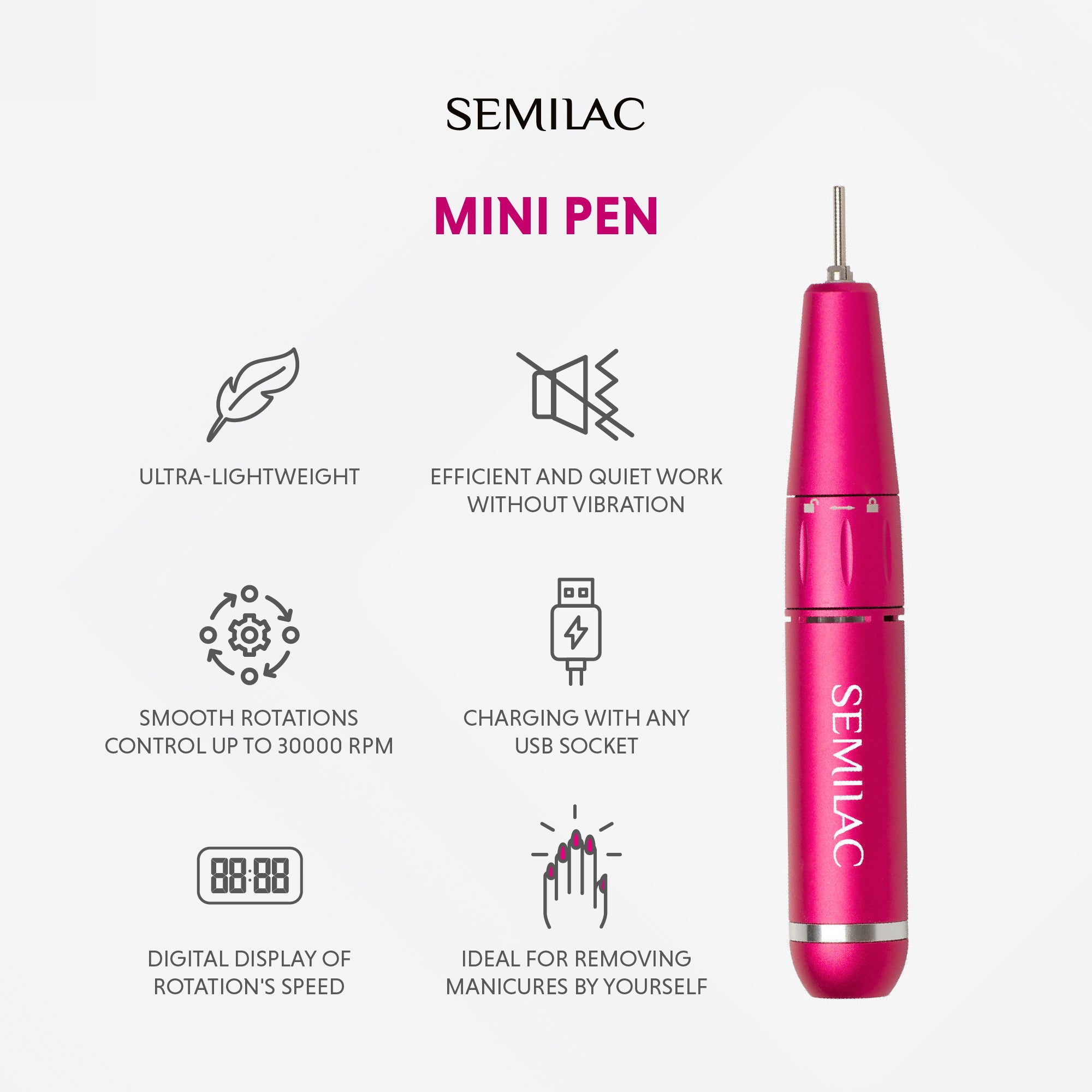 Semilac Electric Nail Drill E-file Mini Pen 12W