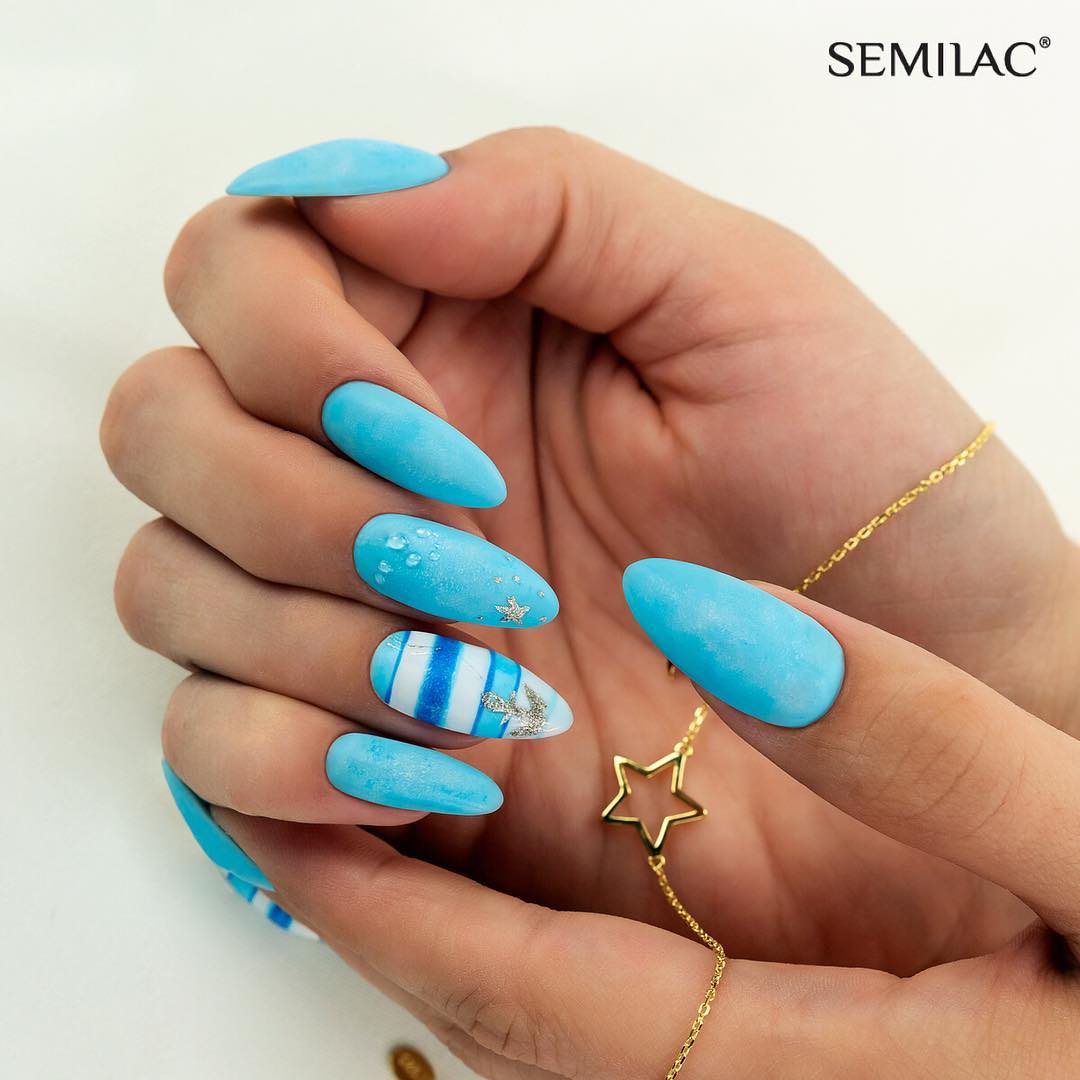 Semilac Base + Top + 044 Intense Blue UV Gel Polish Set - Semilac Shop