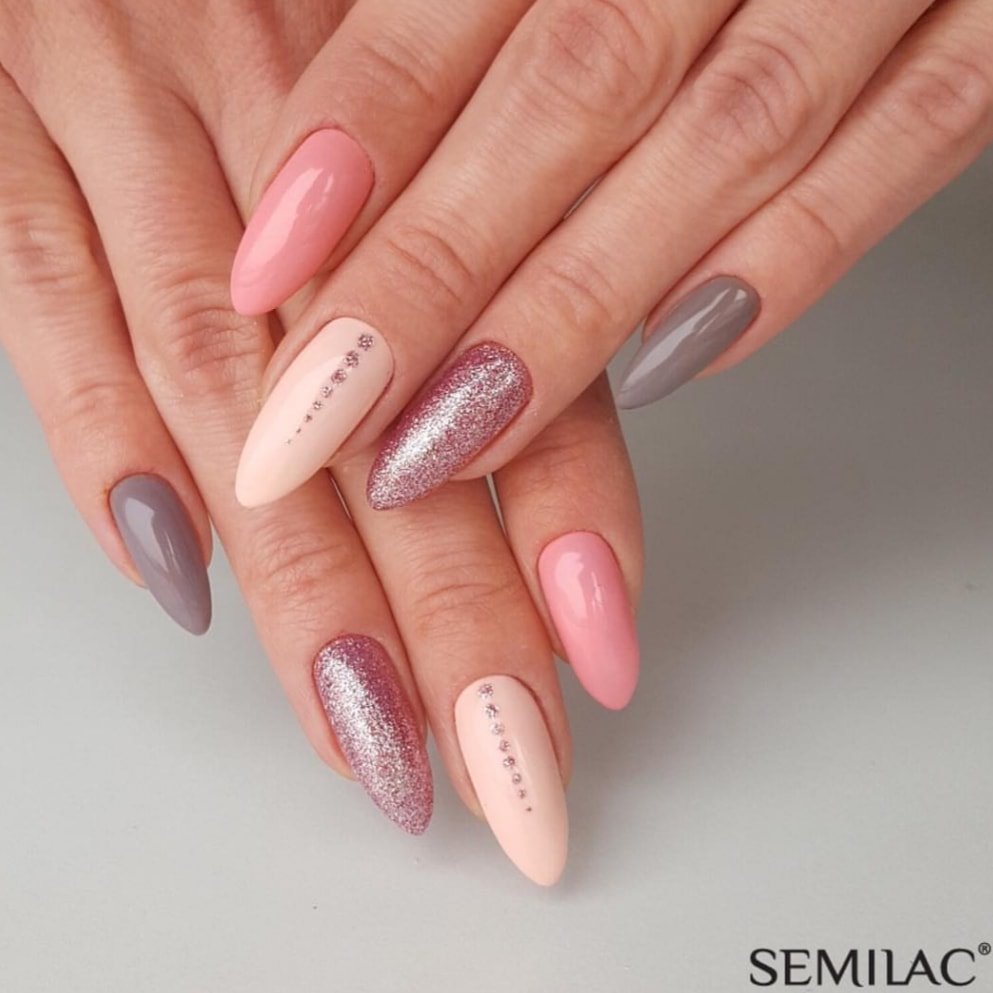 Semilac Base + Top + 212 Natural Pink UV Gel Polish Set - Semilac UK
