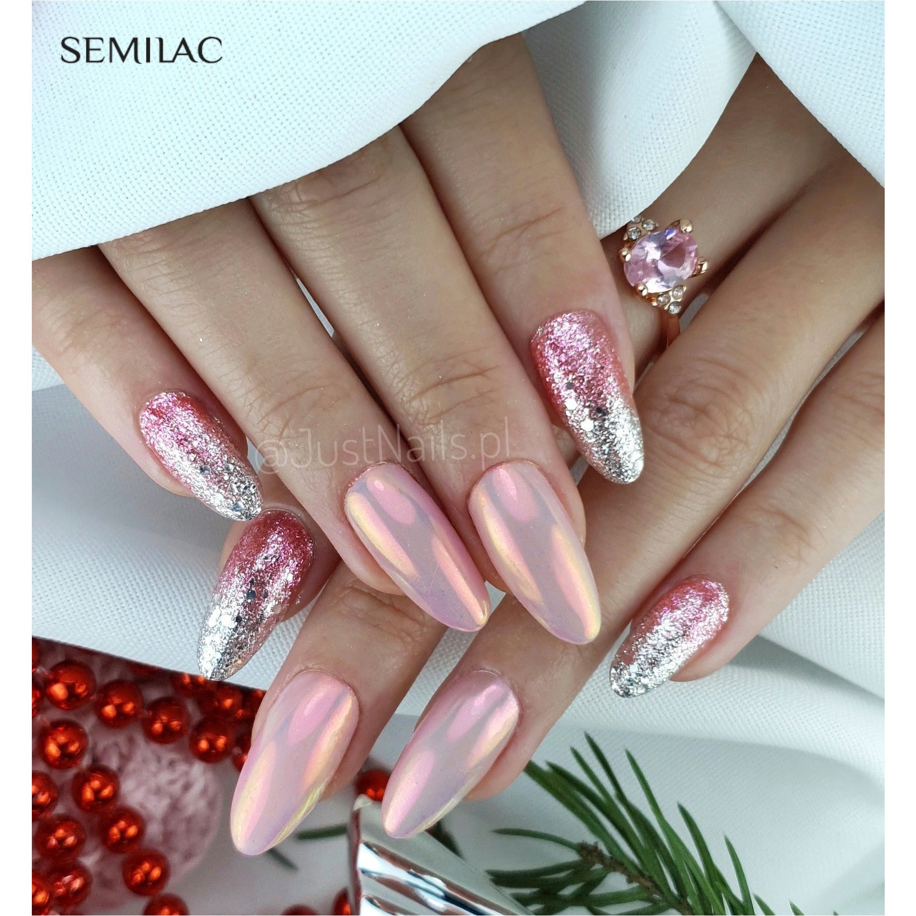Semilac 295 Peach Pink Shimmer UV Gel Polish 7ml - Semilac Shop