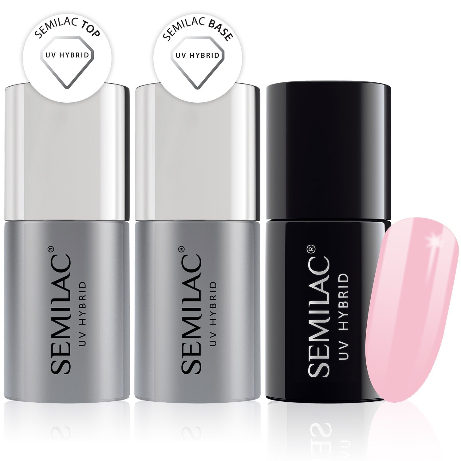 Semilac Base + Top + 003 Sweet Pink UV Gel Polish Set - Semilac Shop