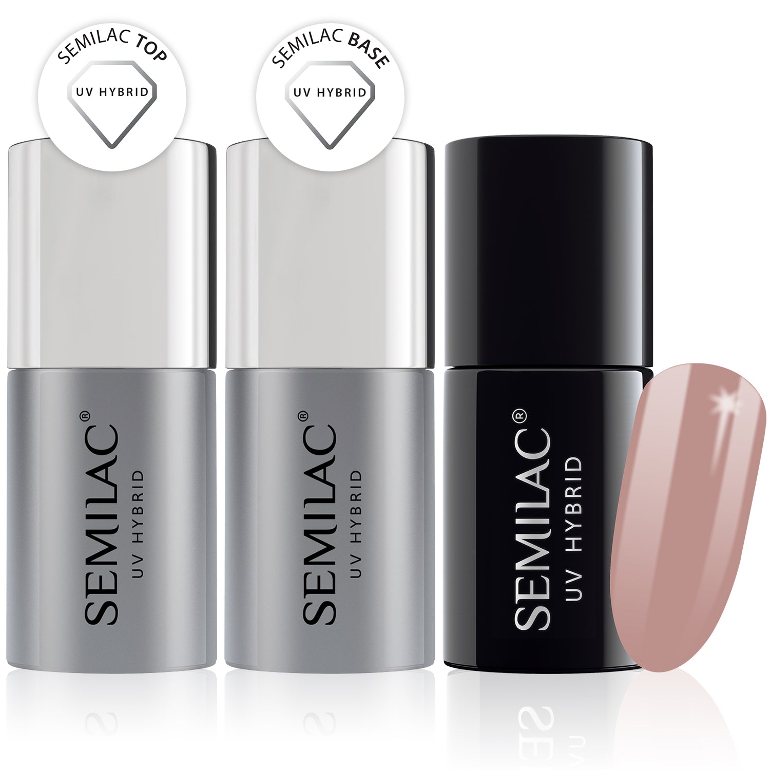 Semilac Base + Top + 004 Classic Nude UV Gel Polish Set - Semilac Shop