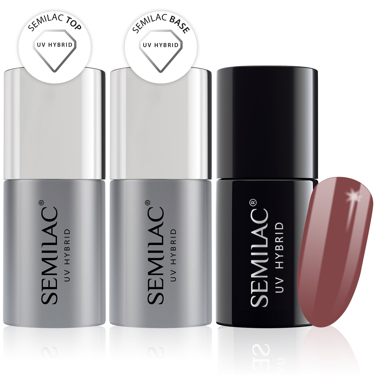 Semilac Base + Top + 005 Berry Nude UV Gel Polish Set - Semilac Shop