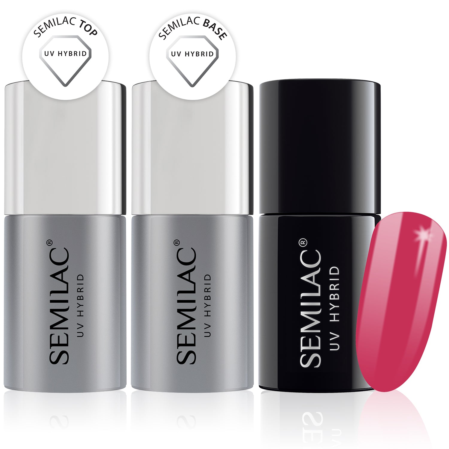 Semilac Base + Top + 007 Pink Rock UV Gel Polish Set - Semilac Shop