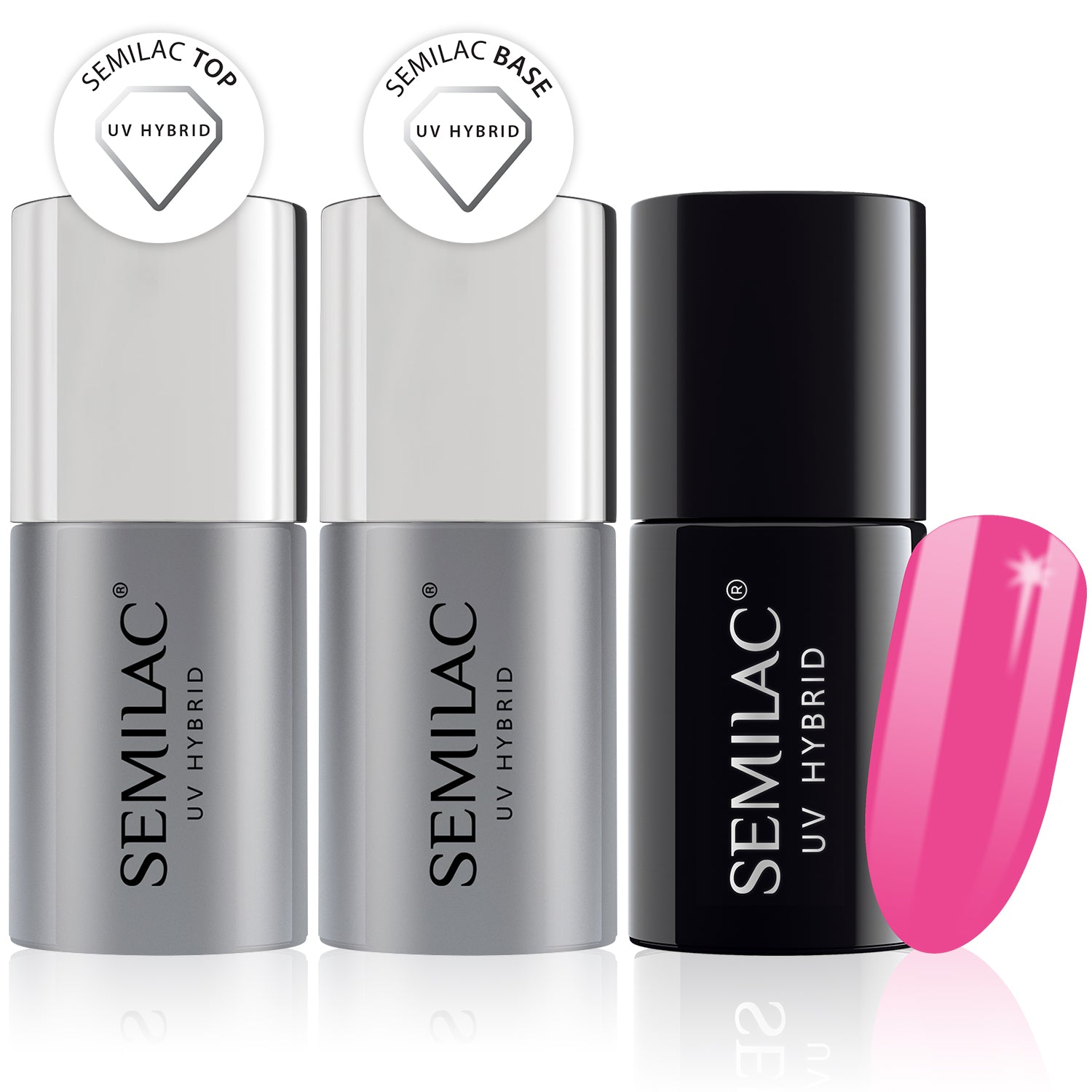 Semilac Base + Top + 008 Intensive Pink UV Gel Polish Set - Semilac Shop