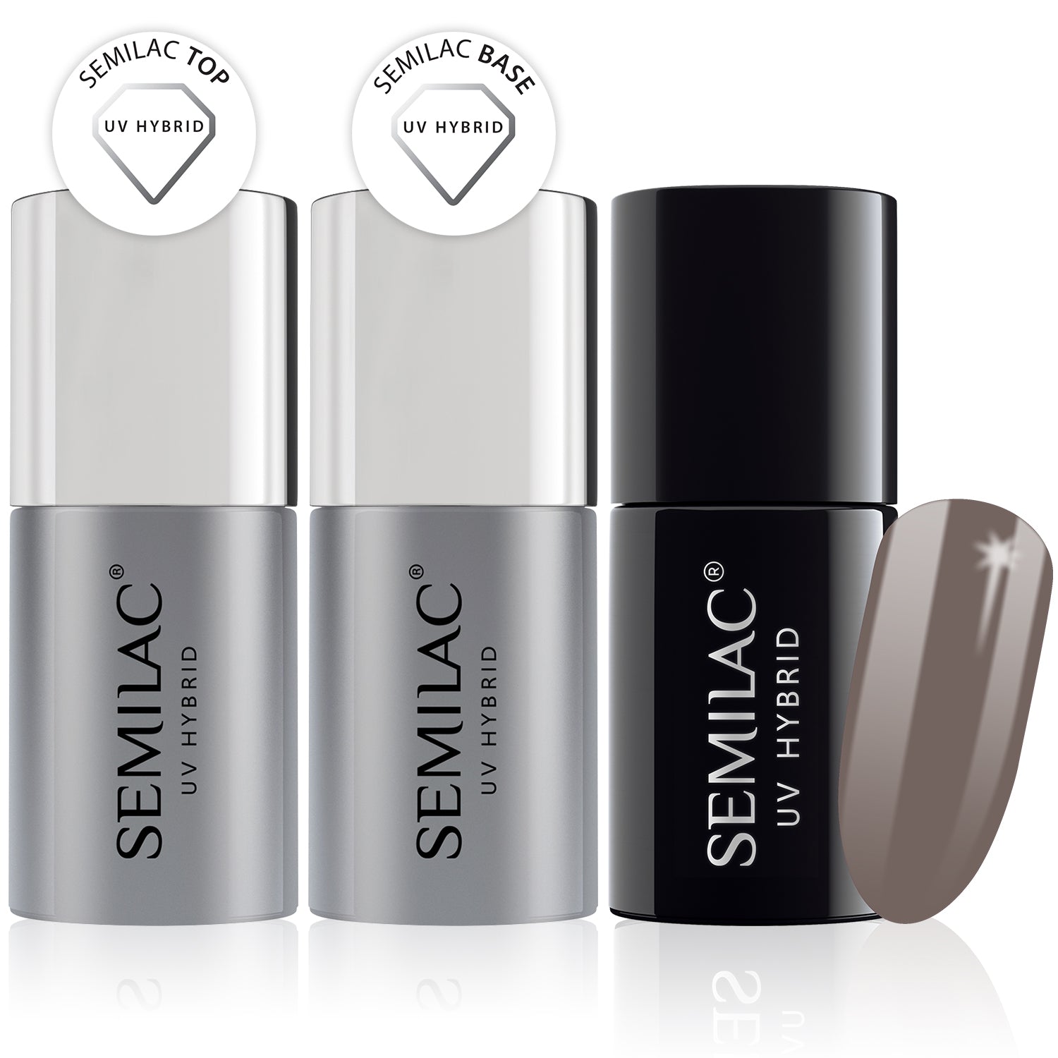 Semilac Base + Top + 017 Grey UV Gel Polish Set - Semilac Shop