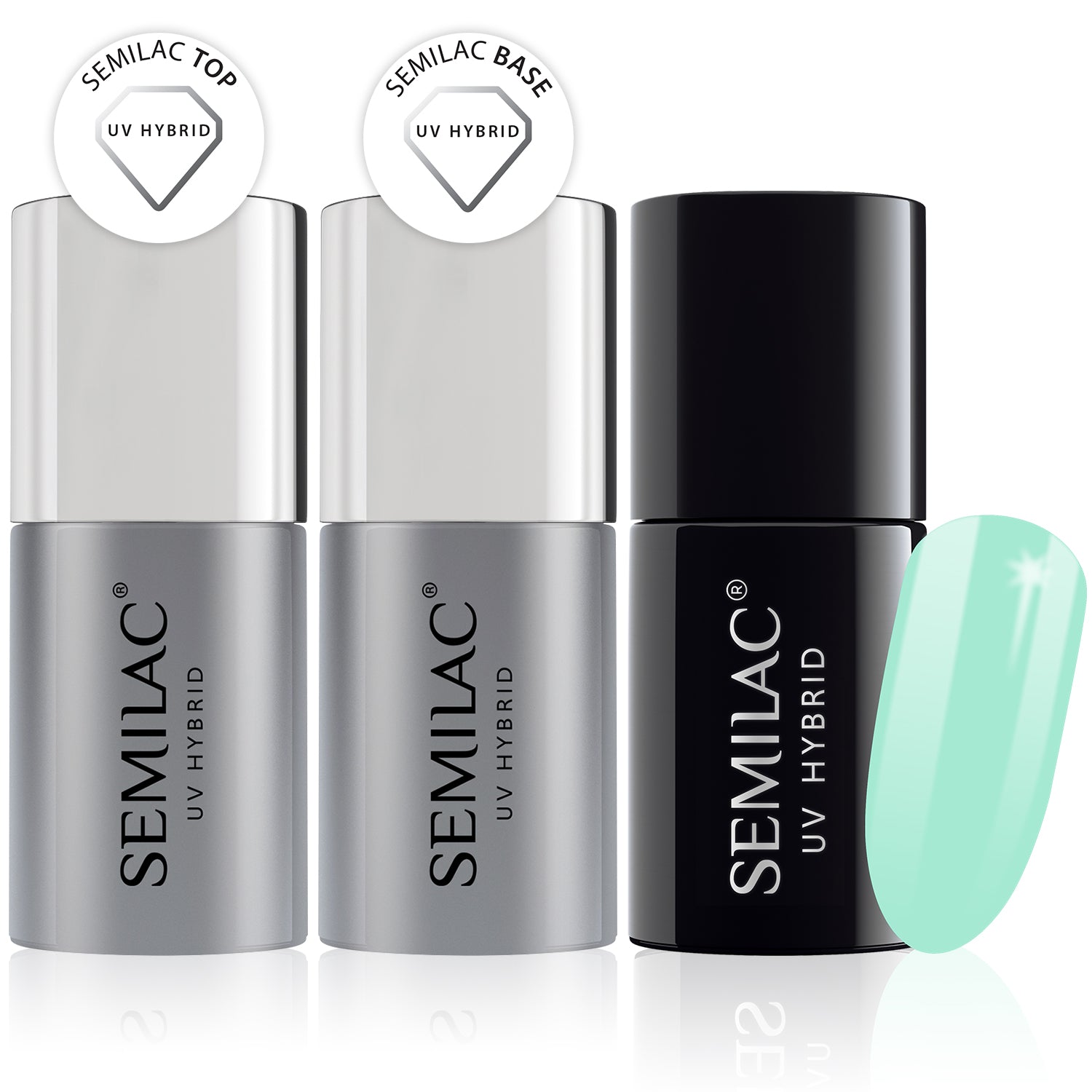 Semilac Base + Top + 022 Mint UV Gel Polish Set - Semilac Shop