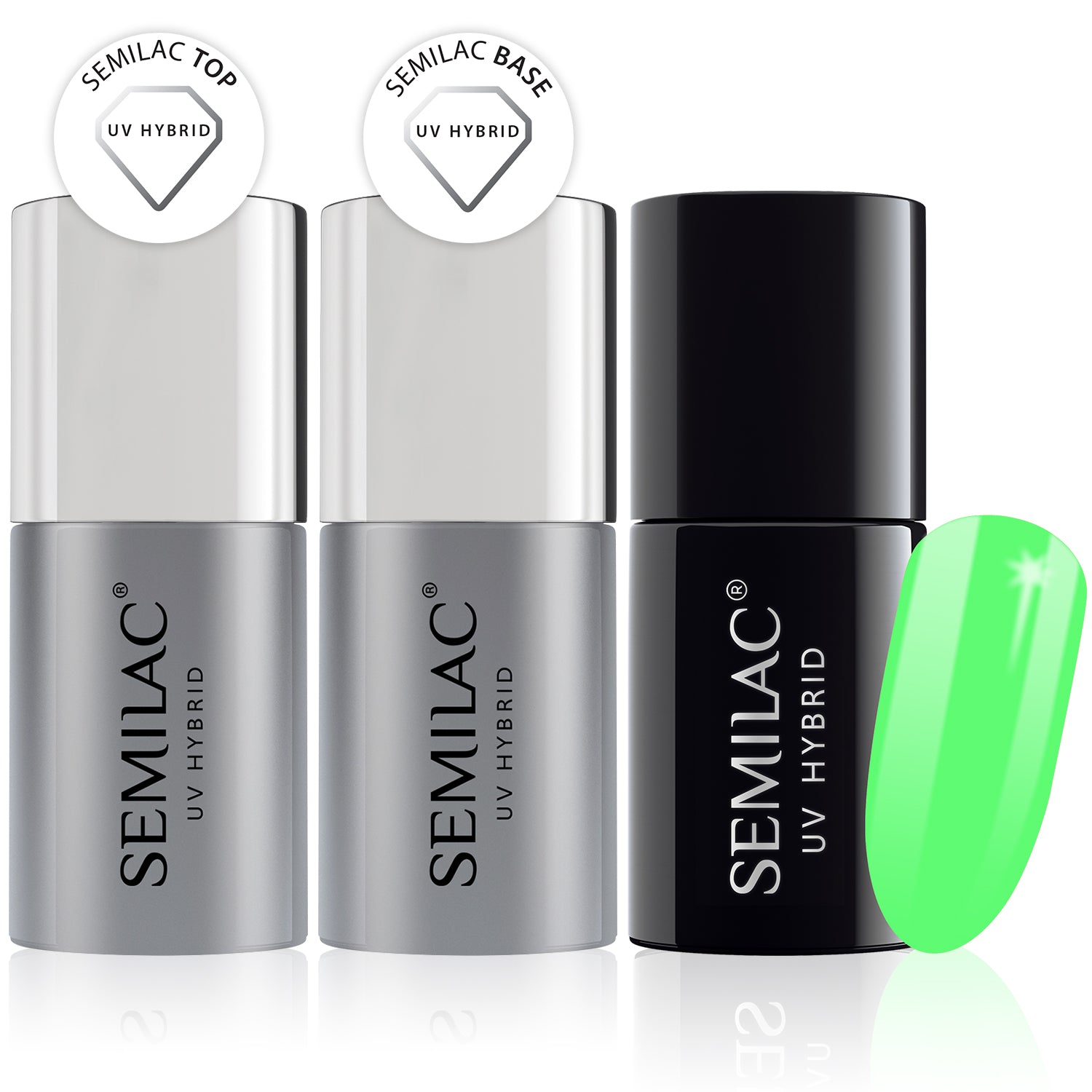 Semilac Base + Top + 041 Caribbean Green UV Gel Polish Set - Semilac Shop