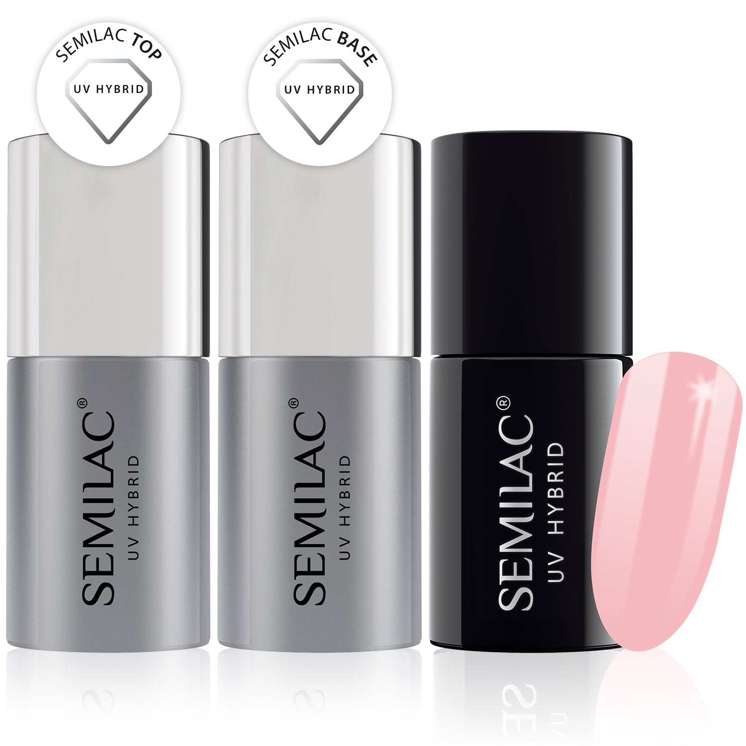 Semilac Base + Top + 047 Pink Peach Milk UV Gel Polish Set - Semilac Shop