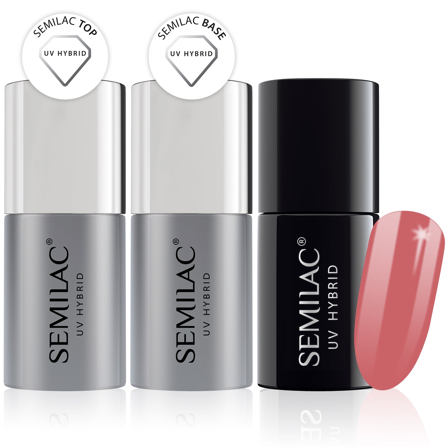 Semilac Base + Top + 064 Pink Rose UV Gel Polish Set - Semilac Shop