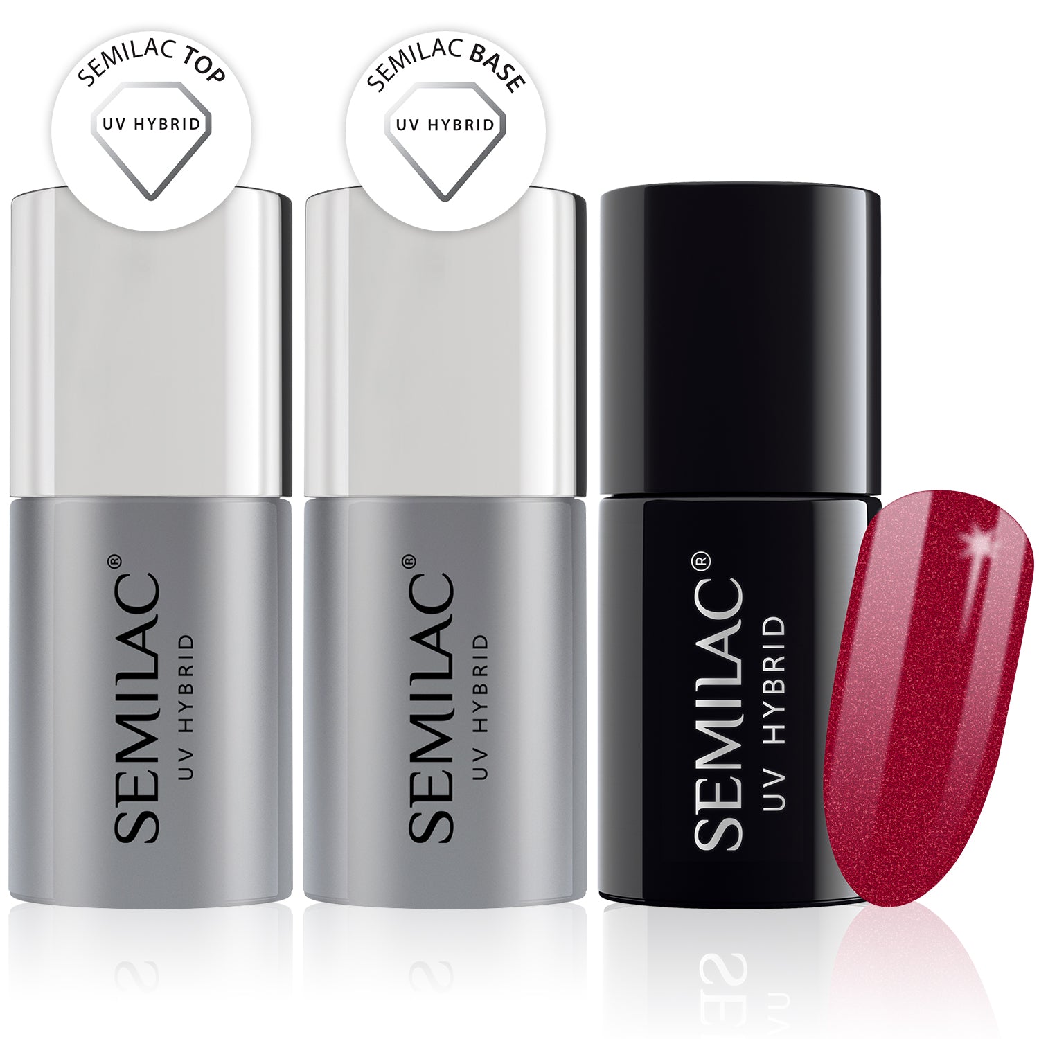 Semilac Base + Top + 070 Pearl Red UV Gel Polish Set - Semilac Shop