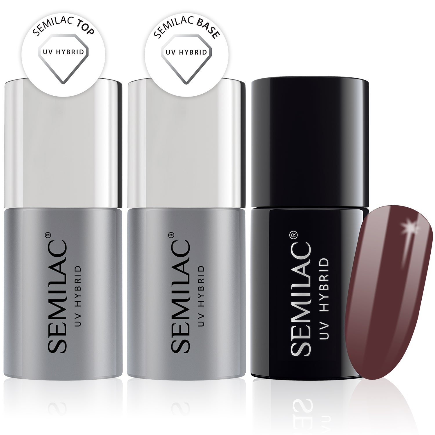 Semilac Base + Top + 075 Stylish Brown UV Gel Polish Set - Semilac Shop