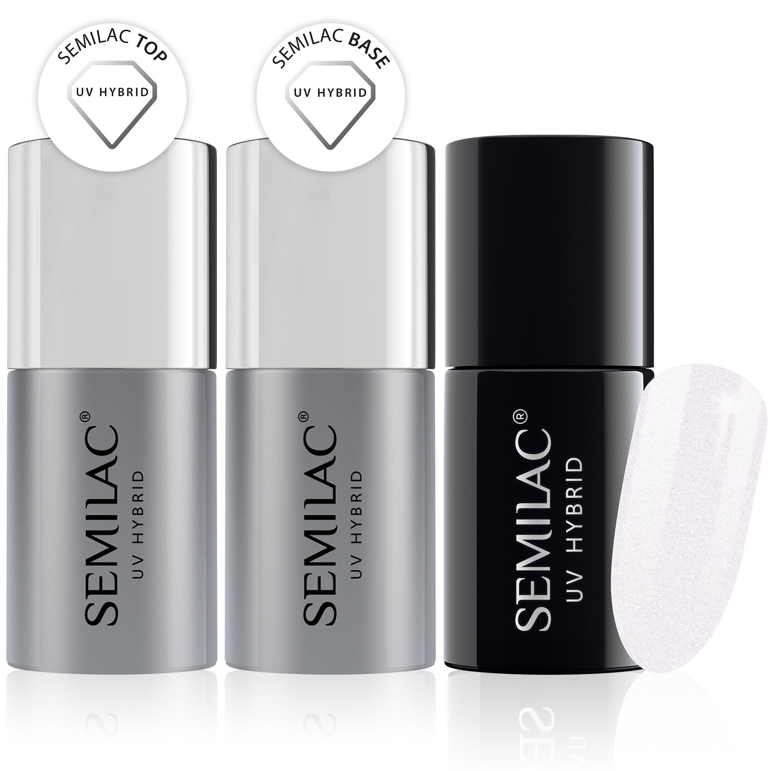 Semilac Base + Top + 092 Shimmering White UV Gel Polish Set - Semilac Shop