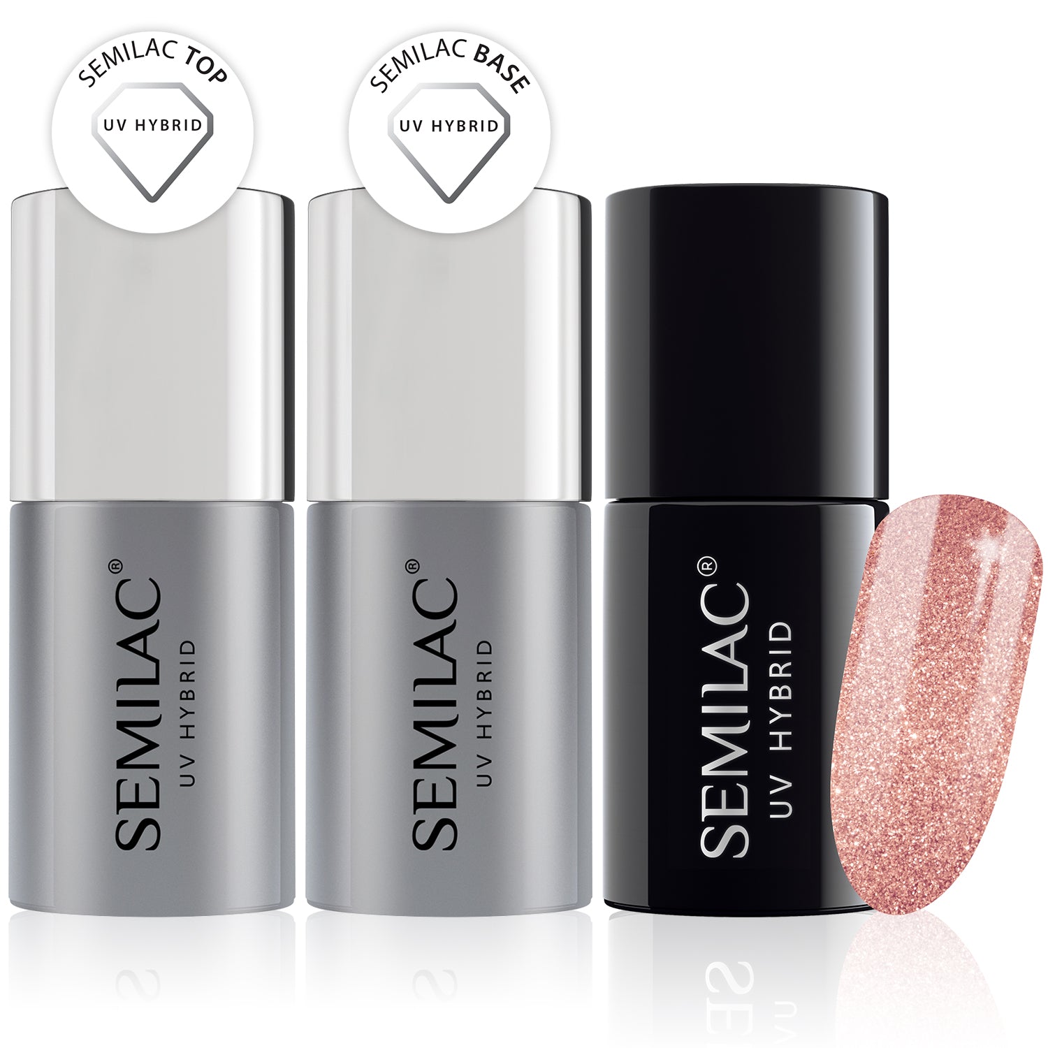 Semilac Base + Top + 094 Pink Gold UV Gel Polish Set - Semilac Shop