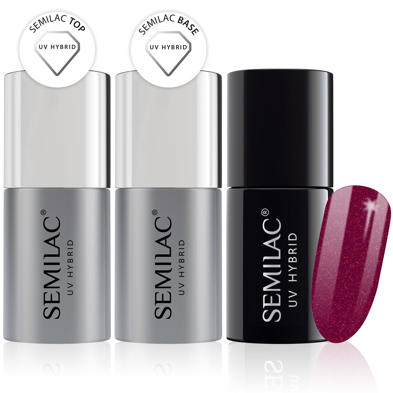 Semilac Base + Top + 098 Elegant Cherry UV Gel Polish Set - Semilac Shop