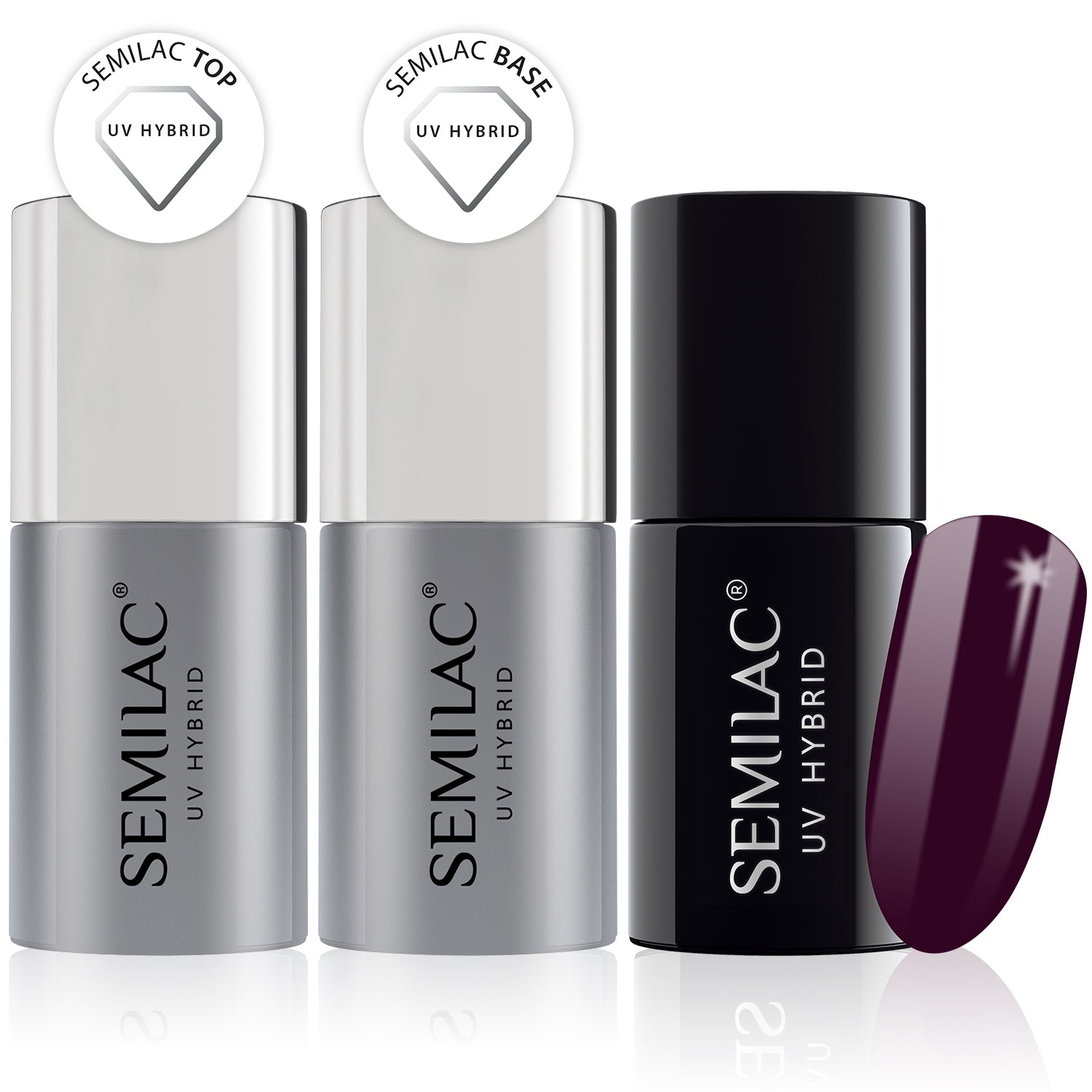 Semilac Base + Top + 099 Dark Purple Wine UV Gel Polish Set - Semilac Shop