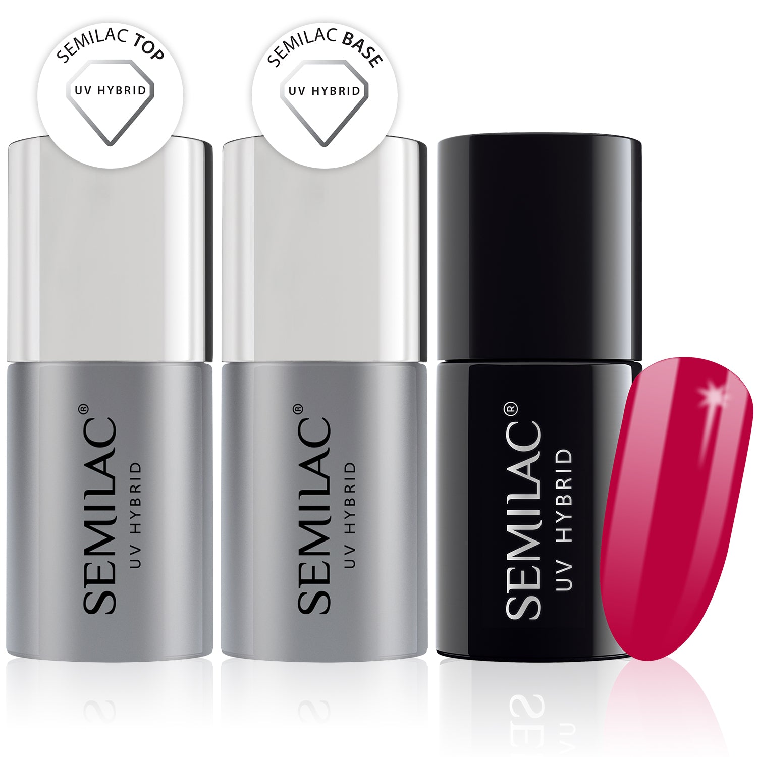 Semilac Base + Top + 103 Elegant Raspberry UV Gel Polish Set - Semilac UK