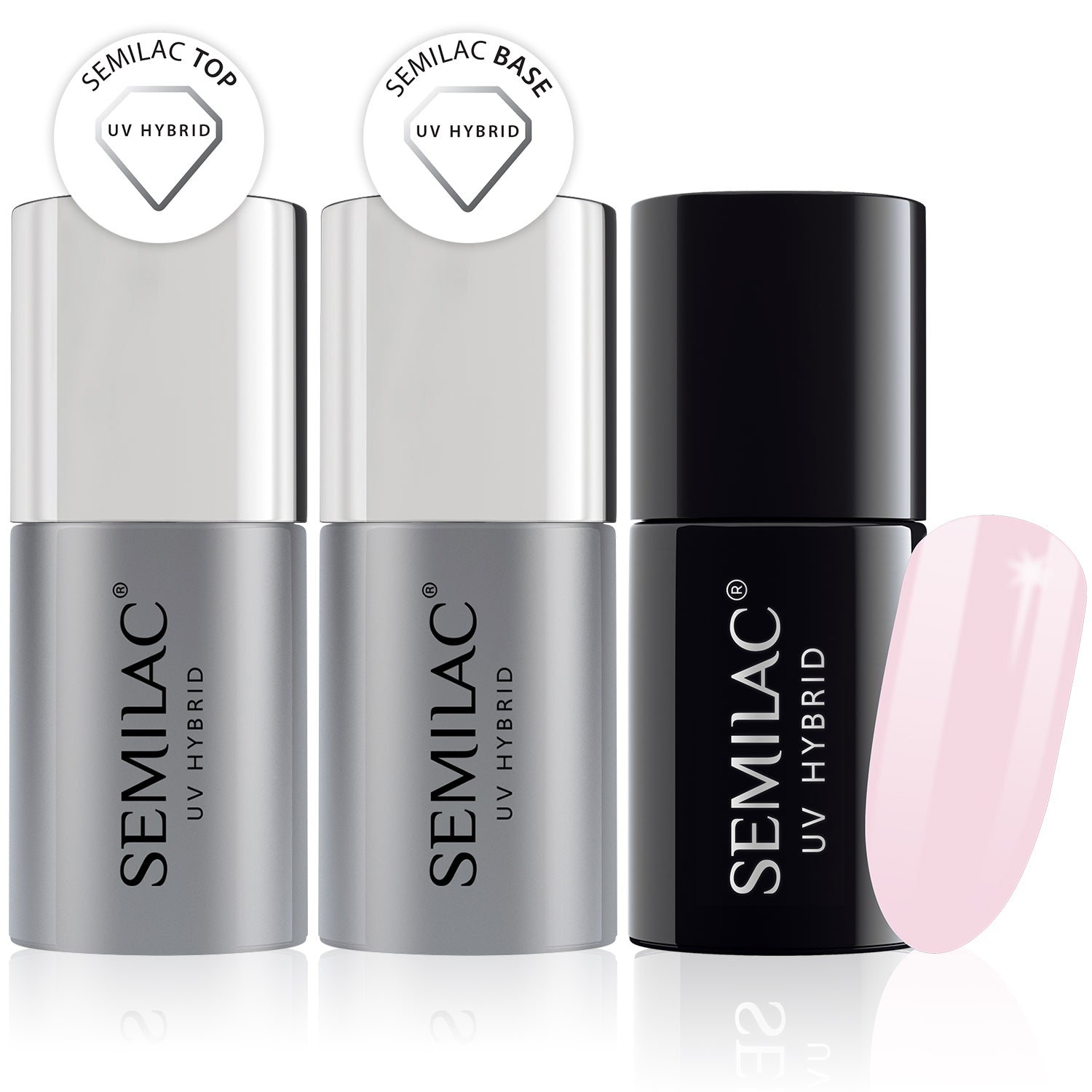 Semilac Base + Top + 128 Pink Marshmallow UV Gel Polish Set - Semilac UK