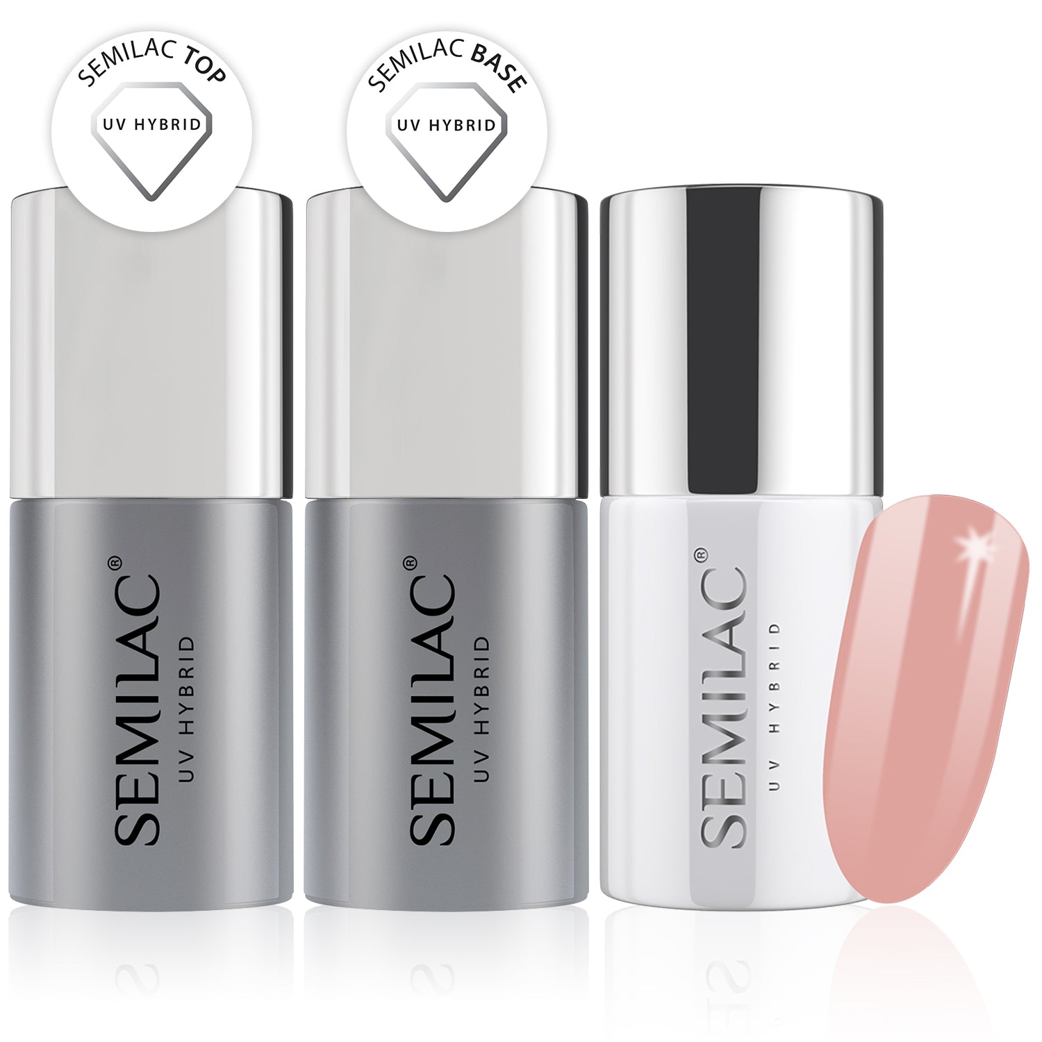 Semilac Base + Top + 190 Powder Beige UV Gel Polish Set - Semilac UK