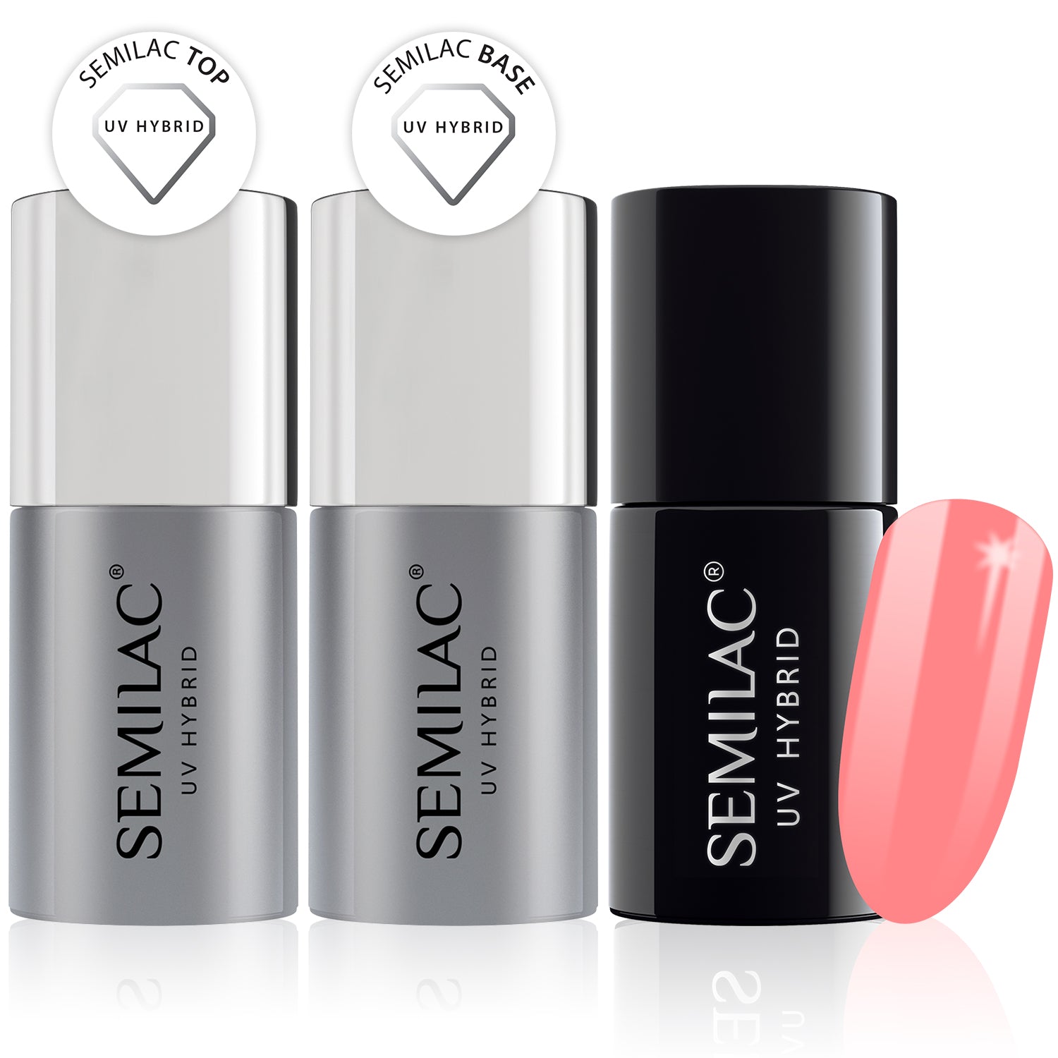 Semilac Base + Top + 274 Salmon Pink UV Gel Polish Set - Semilac UK