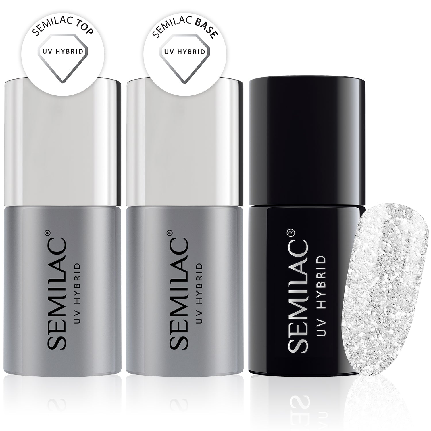 Semilac Base + Top + 503 Diamond Dust UV Gel Polish Set - Semilac UK